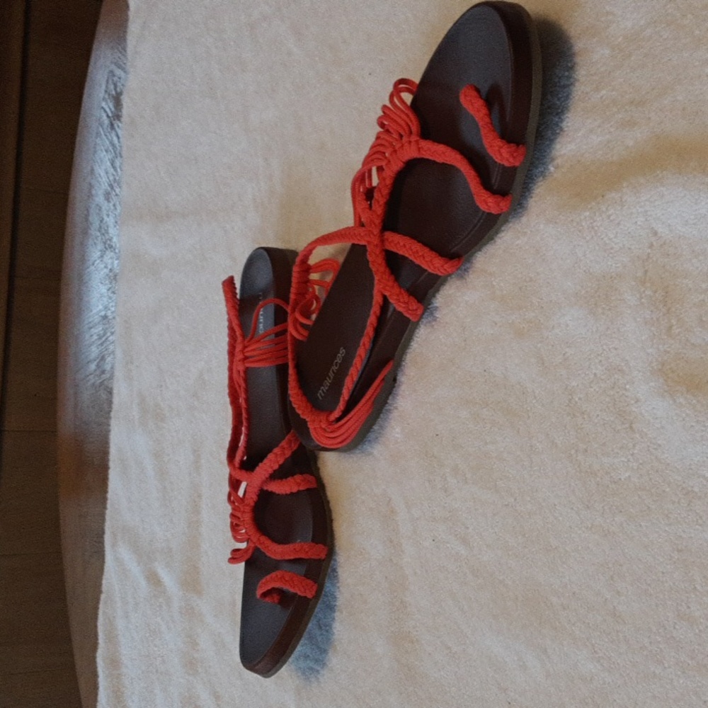 Maurices coral crochet strap flip flops with backing size 11